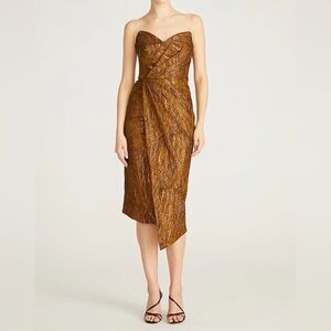 Theia Marcy Strapless Textured Copper-Bronze Cocktail Dress Size 4